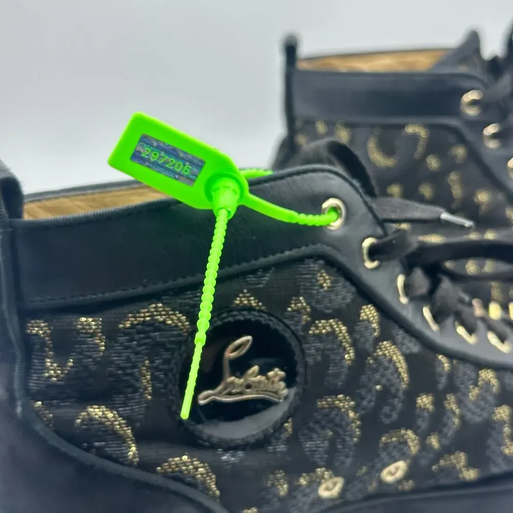 CHRISTIAN LOUBOUTIN Louis High Pik Jacquard Sneaker Black Gold Spike Sz 44/11